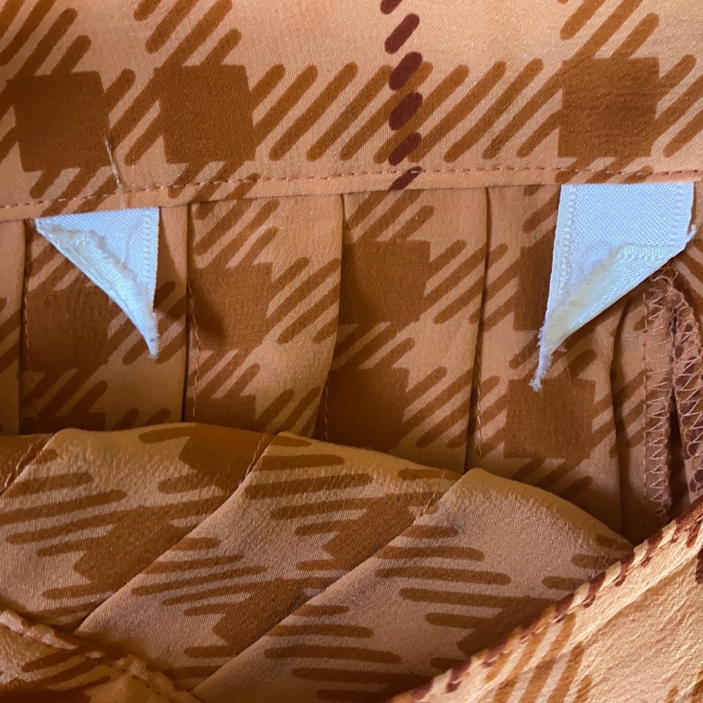 High waist preppy orange plaid pleated midi skirt - Picture 11 of 16